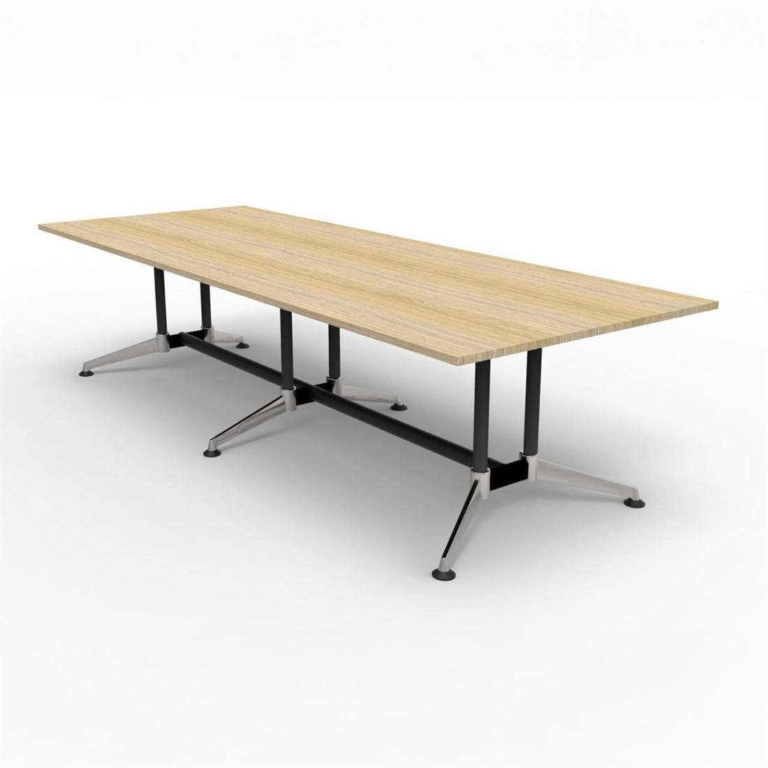 Oak boardroom table on chrome legs