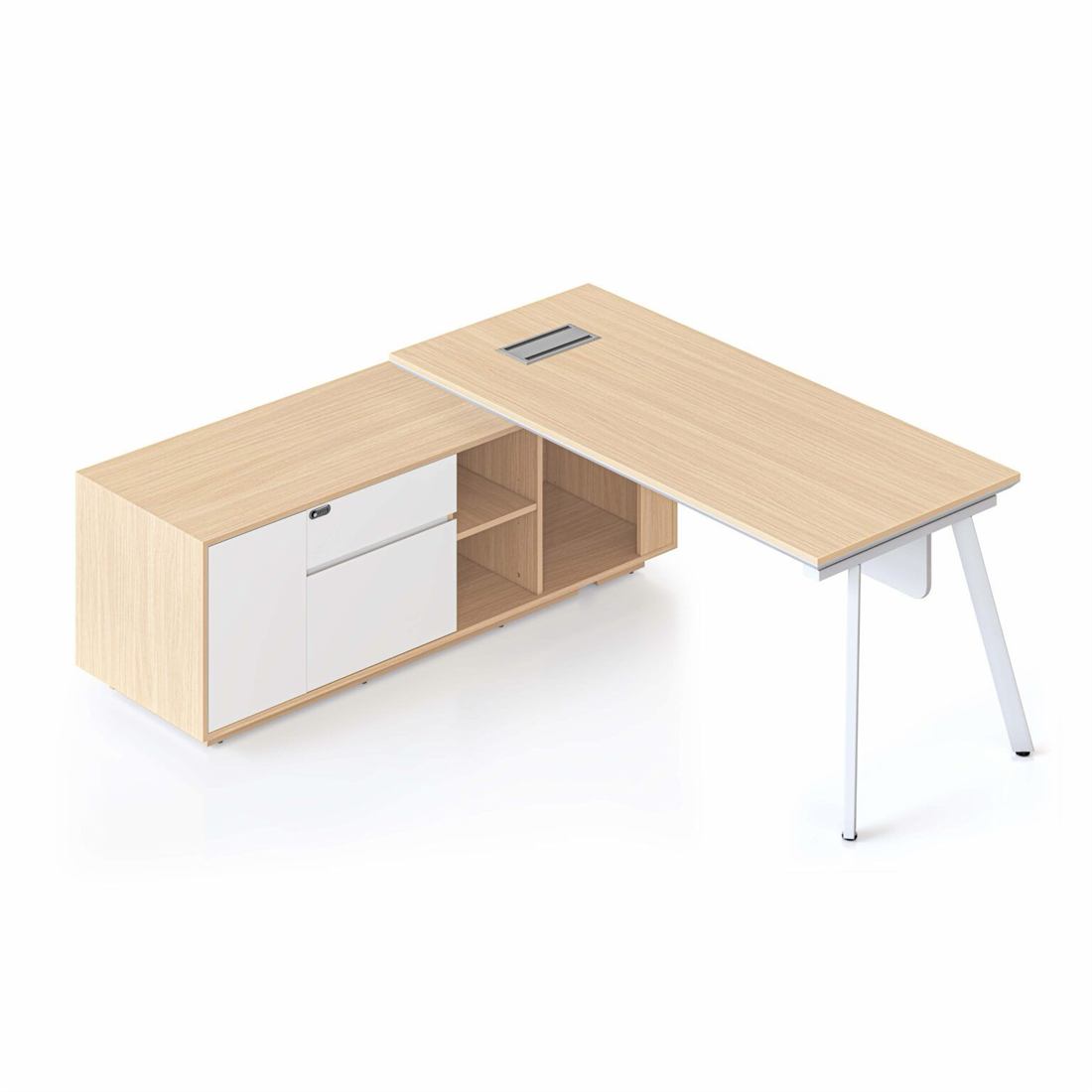 Executive oak desk with a storage return