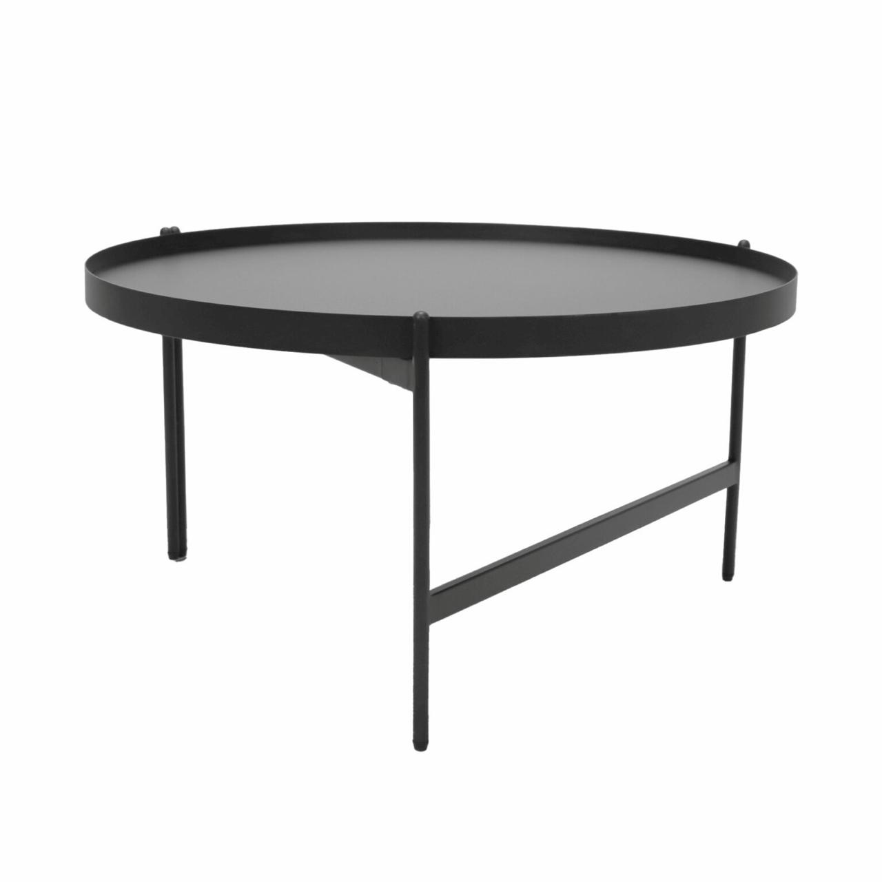 Round black coffee table with a tray top