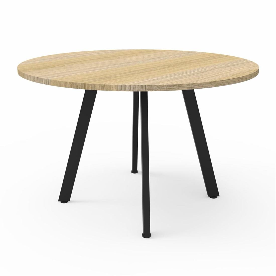 Round oak meeting table on black legs