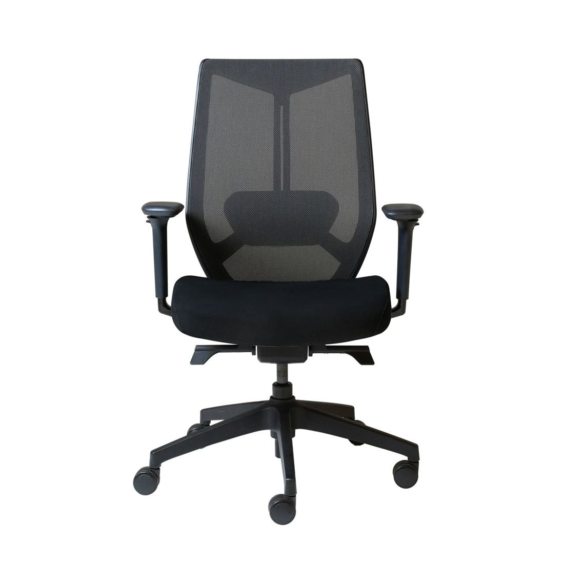 Black mesh task chair with adjustable arms
