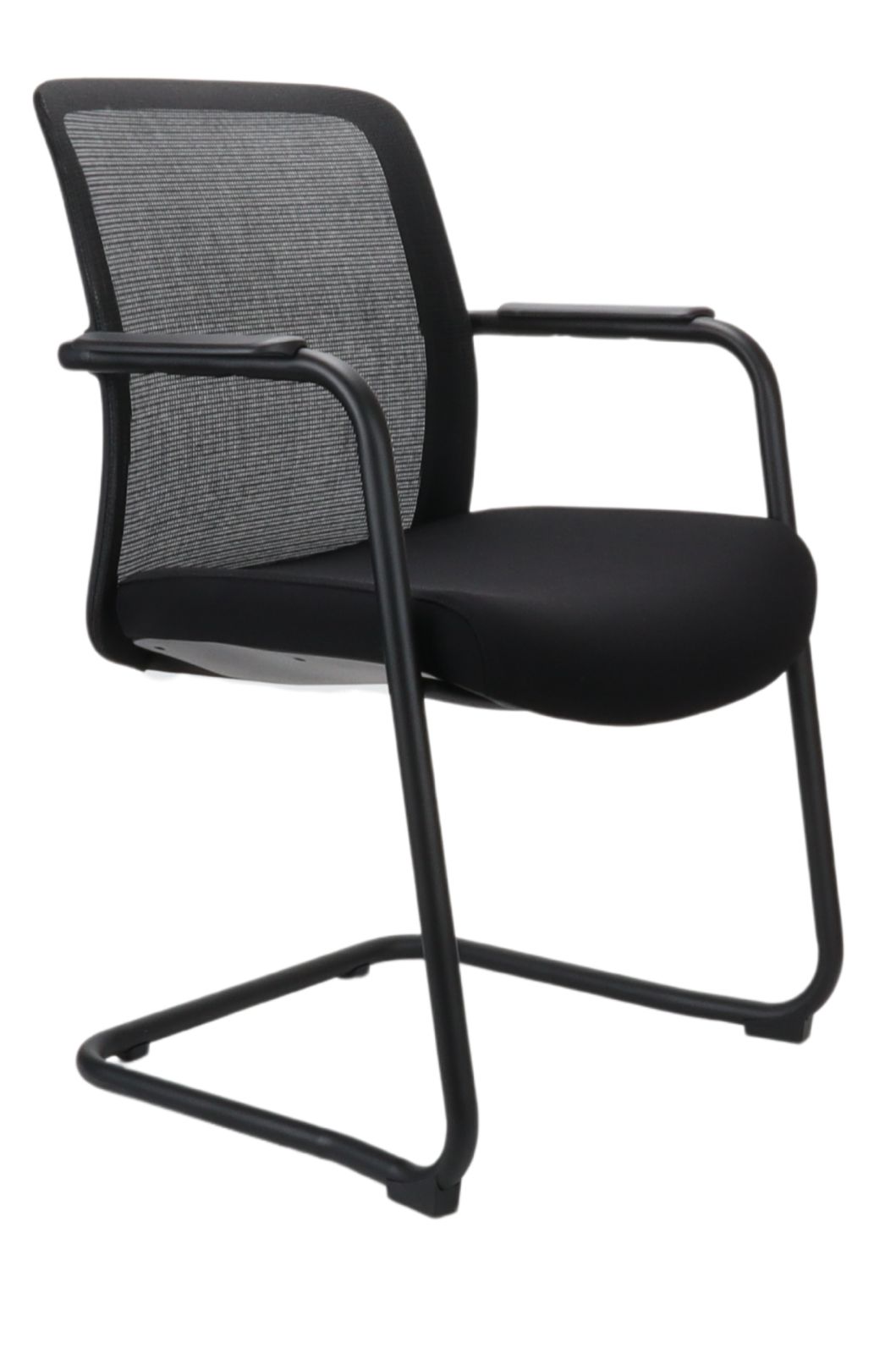 Black mesh cantilever visitor chair