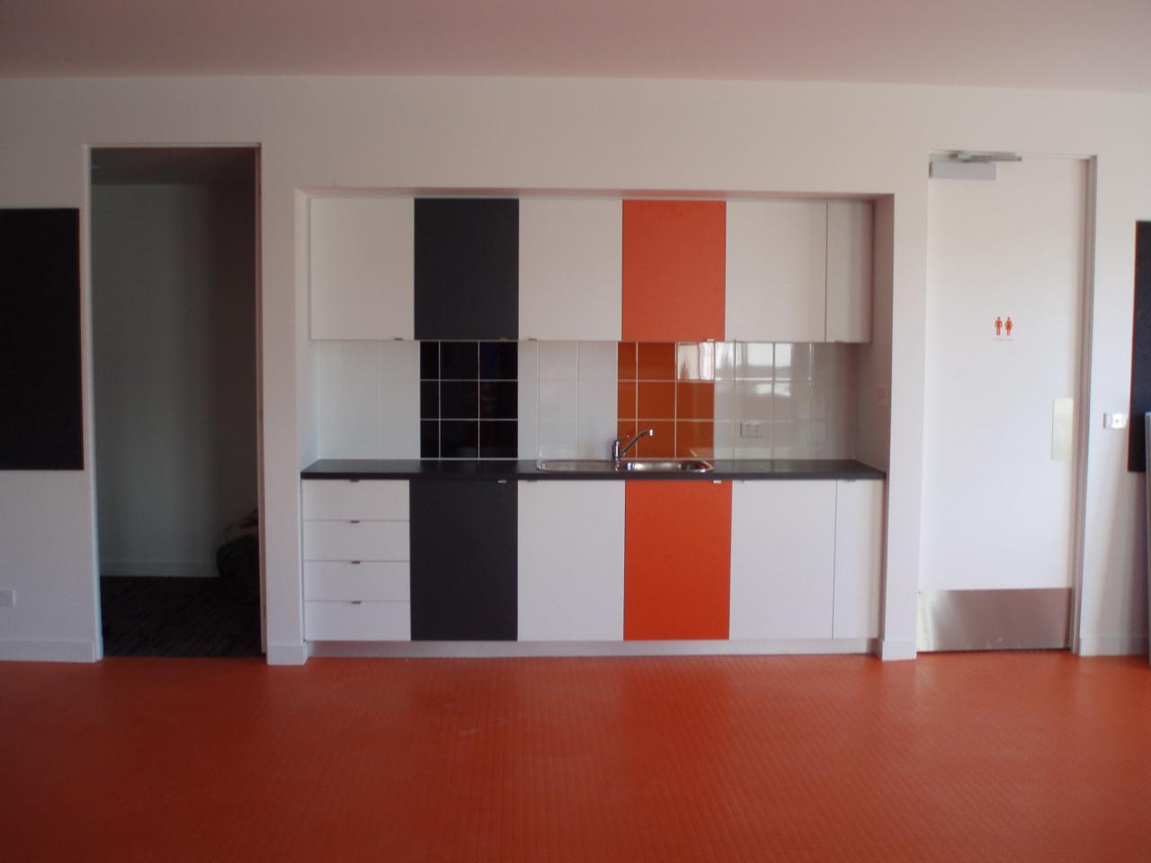Office kitchenette joinery with two-tone door fronts